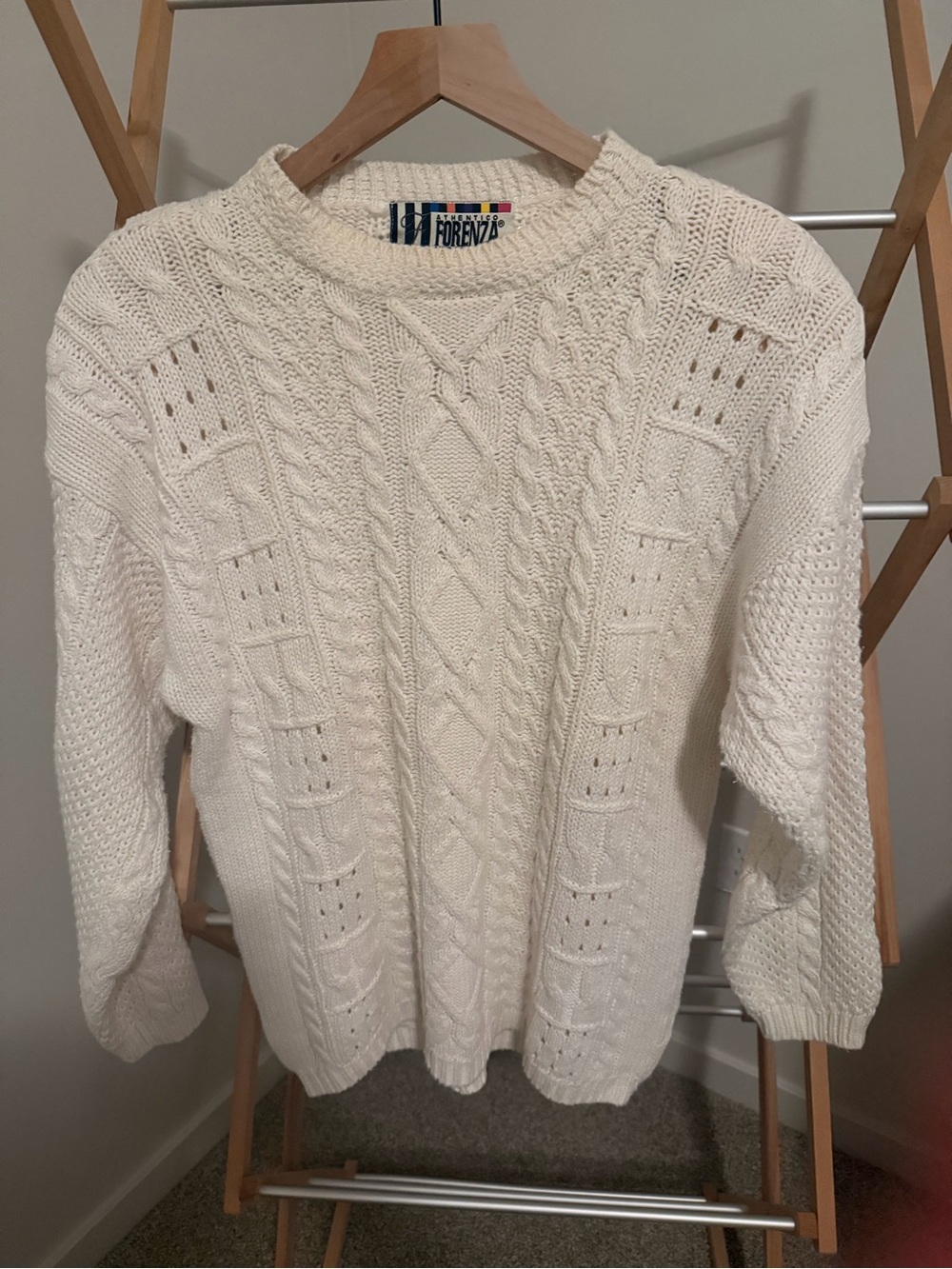 Forenza Ivory Cable Knit Crewneck Sweater
